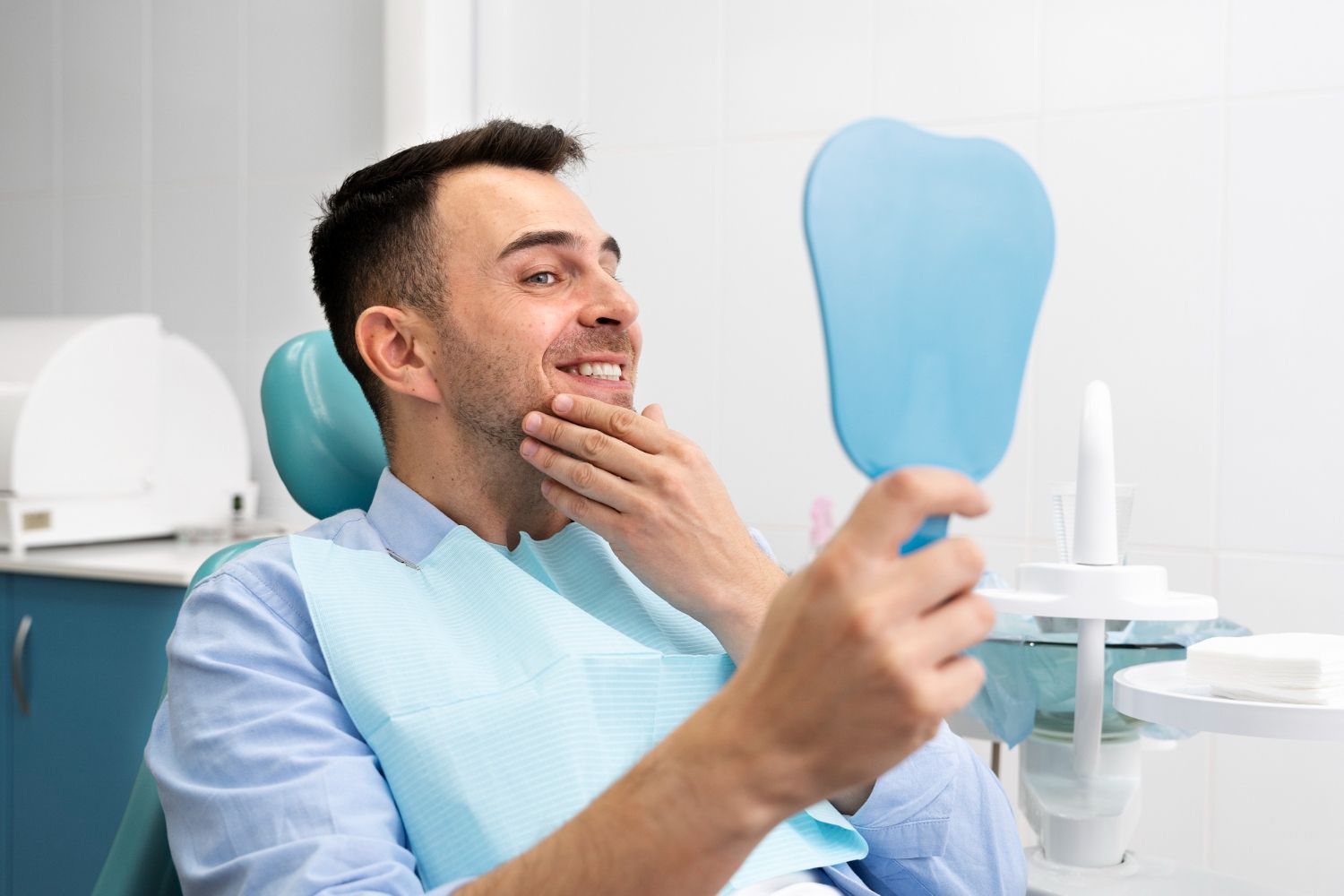 Patient smiling in the dental chair